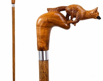 Wooden fox Head Walking stick Stylish and Durable Wooden Cane