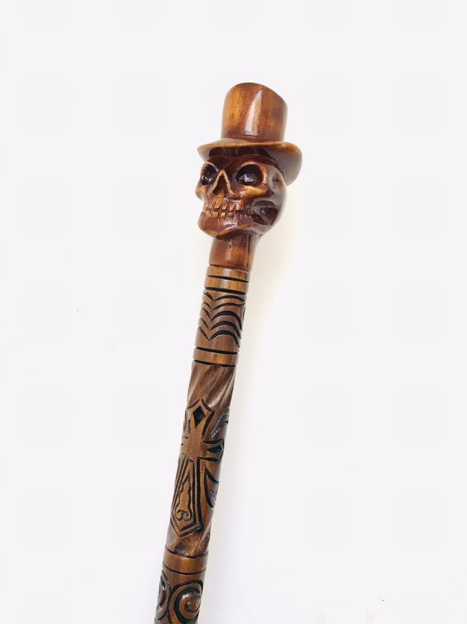 Handcrafted Skull Walking Cane: Gothic Wooden Cane