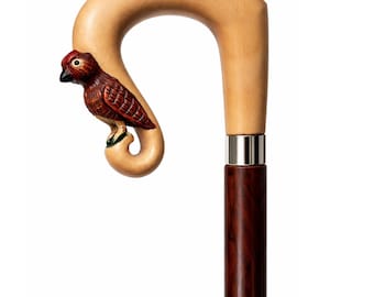 Bastón de madera tallado a mano con forma de pájaro, mango ergonómico curvo, bastón de 91 cm (36 pulgadas).