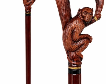 Hand-carved Wooden Monkey Head Walking Stick: Vintage Style Cane