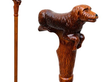 Handcrafted Dog Head Wooden Walking Stick: Elegant Carved Cane