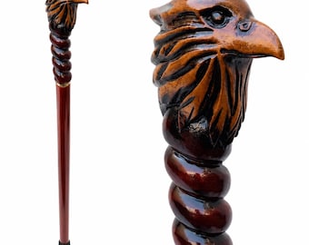 Wooden Eagle Head Walking Stick - Hand Carved Walking Stick - Cane For Men, Women