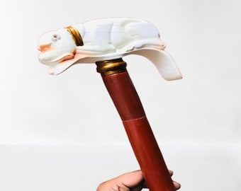 Handmade Wooden Dog Head Walking Stick - Vintage Style Cane