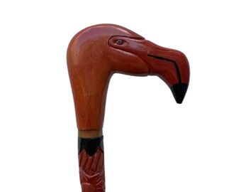 Hand Carved Flamingo Walking Cane: Collectible Hardwood Bird Cane