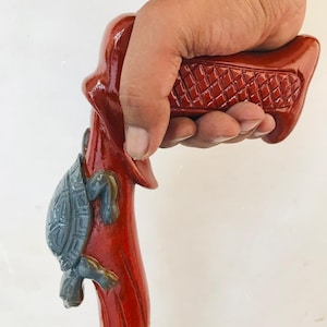 Handmade Wooden Turtle Carved Walking Stick Cane | Elegant Hiking Staff | Unique Handcrafted Wood Walking Cane for Men & Women”