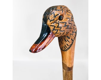 Handcrafted Wooden Duck Head Walking Cane: Elegant Carved Mobility Aid