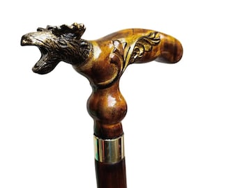 Brass Bear Head Walking Cane - Luxury Designer Cane for Men