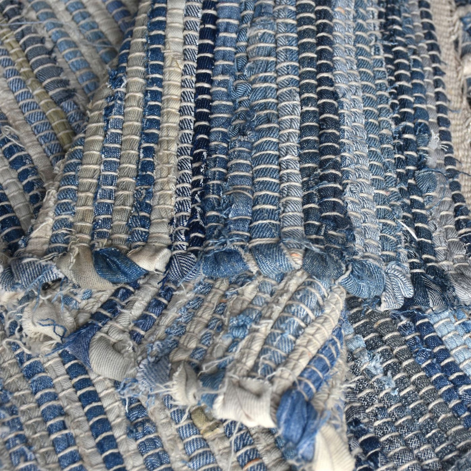 Denim Blue Cotton Rug With White Stripes Eco-friendly and Washable ...