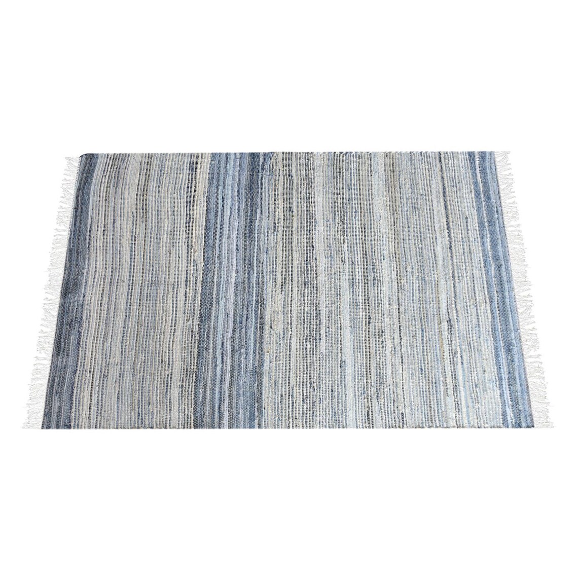 Denim Blue Cotton Rug With White Stripes Eco-friendly and Washable ...