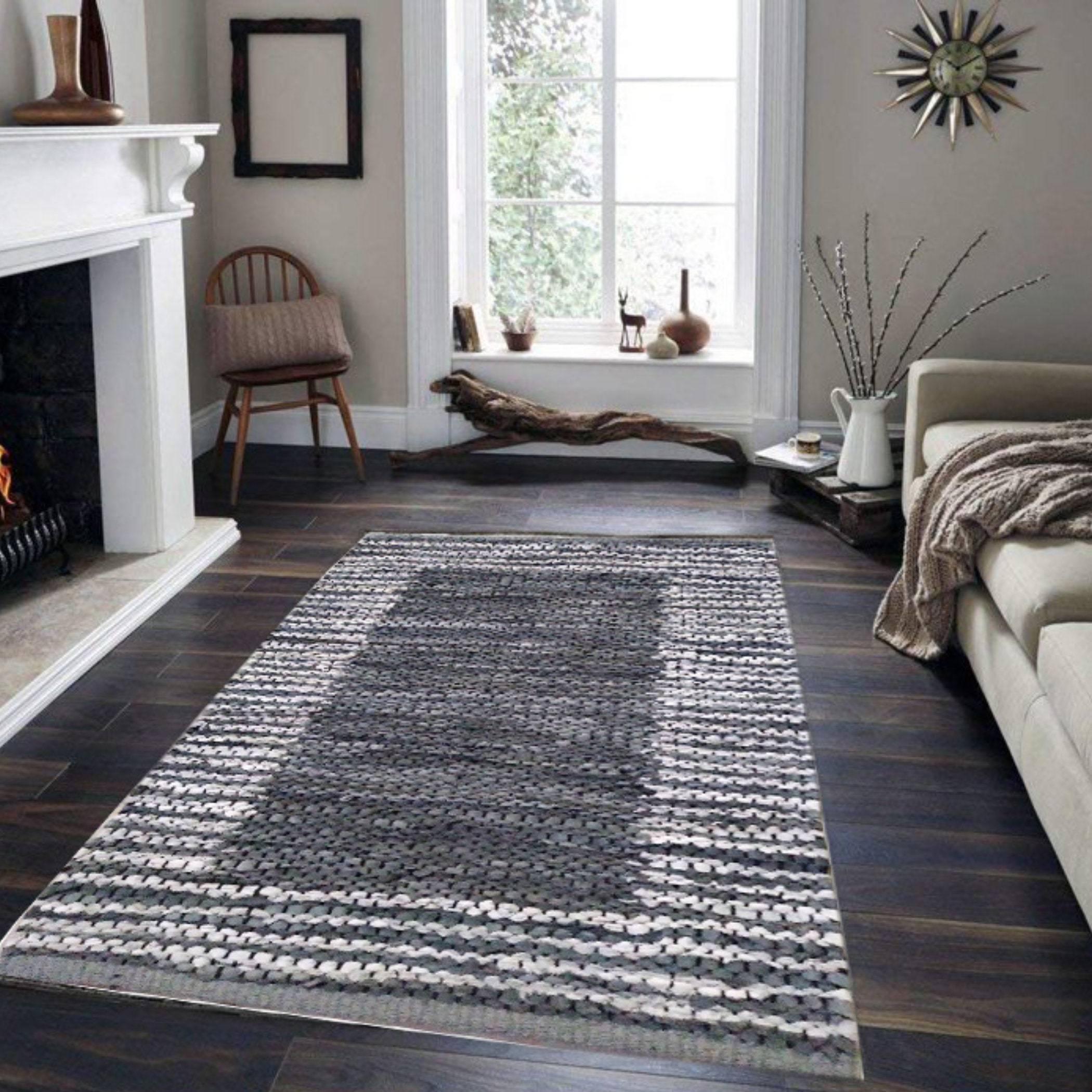 Leather Rug Grey White Colour Rugs