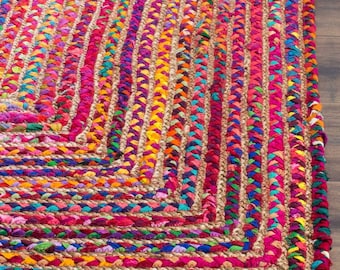 Handmade Braided Multi Cotton Jute Area Rug, Bohemian Rug, Sisal Rug, Home Decor Boutique Jute Area Rug, Jute Custom Size Rugs