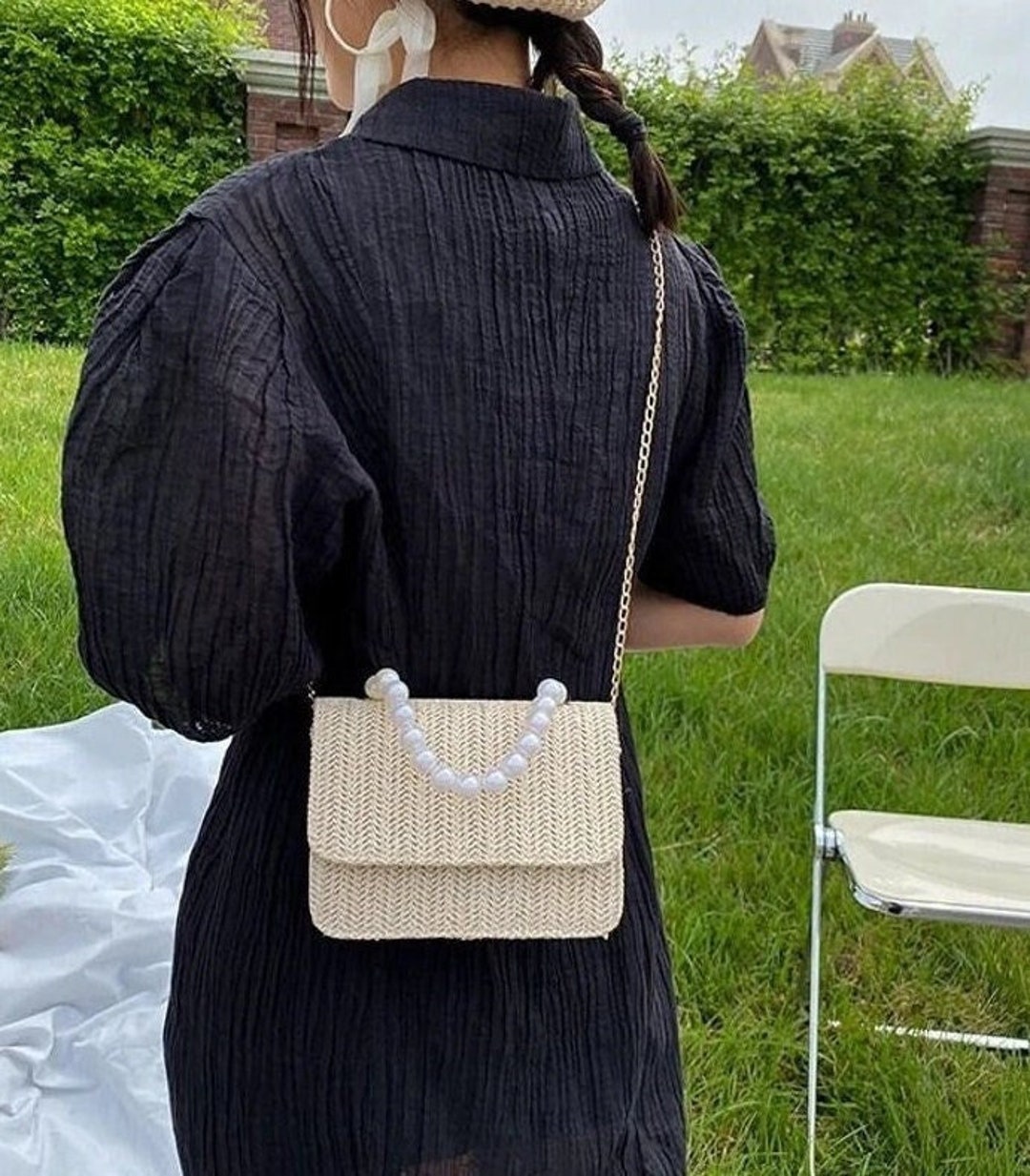 Straw Woven Clutch Bag Pearl Beach Bridal Handbag Handwoven Etsy