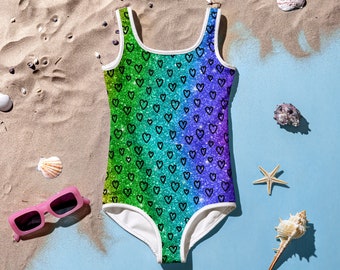 Kids Swimsuit Glittering Hearts Bathing Suit