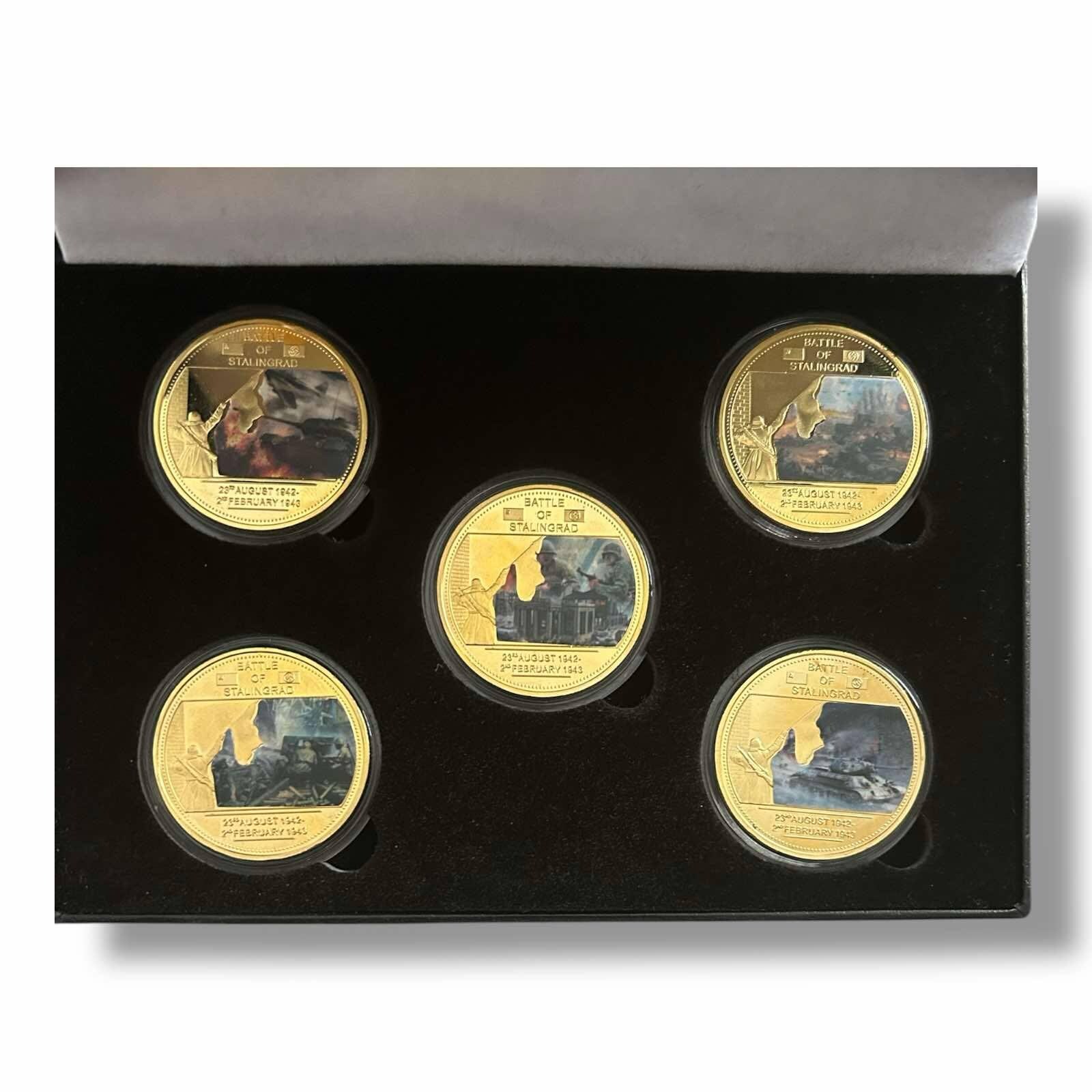 Kollections4you – Set De 5 Médailles Commémoratives Bataille De Stalingrad 24ct Plaqué Or – Coffret Cadeau – Seconde Guerre Mondiale