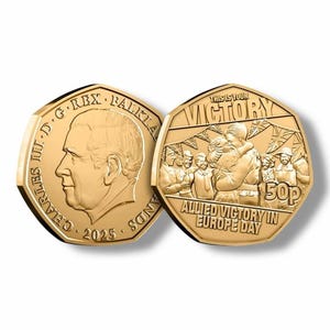 Der VE Day 80th Jubiläum Vergoldete 50p Münze - Zweiter Weltkrieg