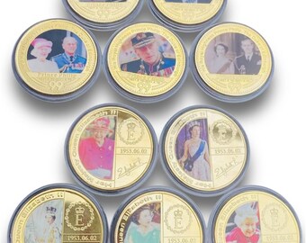 Médaille commémorative de la reine Elizabeth II plaquée or 24 carats