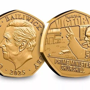 The VE Day - Winston Churchill Vergoldete 50p Münze - Kriegsmünze