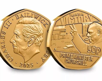 The VE Day - Winston Churchill Gold Plated 50p Coin - War Coin