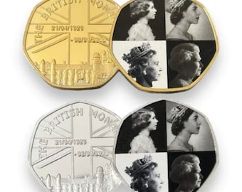 Queen Elizabeth ll - British Monarchy 50p Shaped Commemorative Coin Gold + Silver