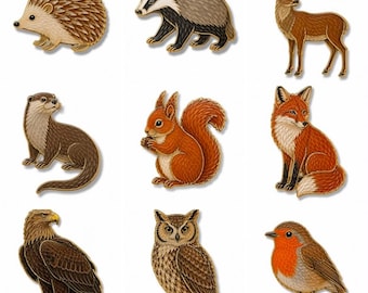 British Wildlife Enamel Pin Badge Collection - Hedgehog, Robin, Squirrel, Owl & Many More