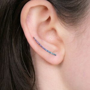 Celestial Earrings - Titanium, Pair of Hammered Titanium Wire Rise Earrings, Hypoallergenic Climbers