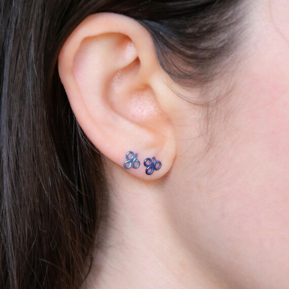 Blue Hour Stud Earrings Pair in Blue Anodized Titanium