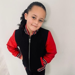 Kids Genuine Leather Sleeves Varsity Jacket