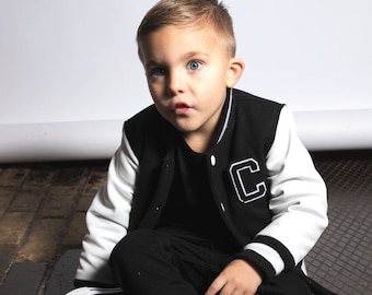 Veste Varsity à manches en cuir véritable pour enfants personnalisées