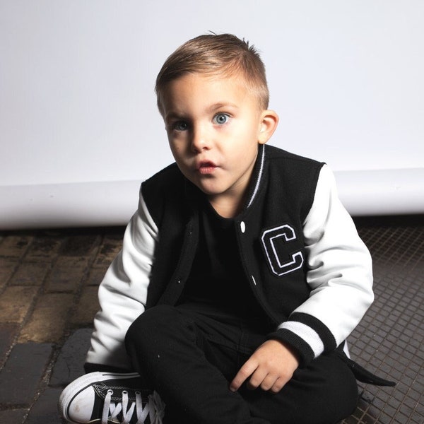 Veste Varsity à manches en cuir véritable pour enfants personnalisées