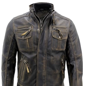 Mens Vintage Leather Retro Biker Jacket