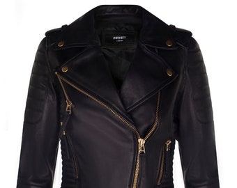 Womens Leather Quilted Vintage Biker Jacket