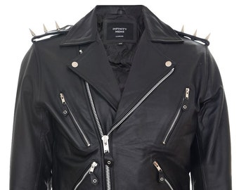 Mens Brando " Ghostrider "Spiked Leather Biker Jacket