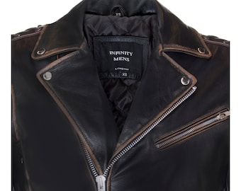 Giacca Da Motociclista In Pelle Uomo Infinity Leather - Stile Brando Con Borchie Metalliche - Foto 10