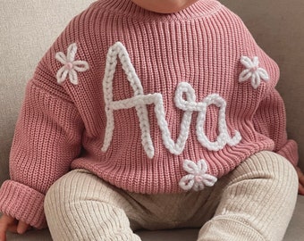 Personalized hand embroidered sweater for baby and child with name
