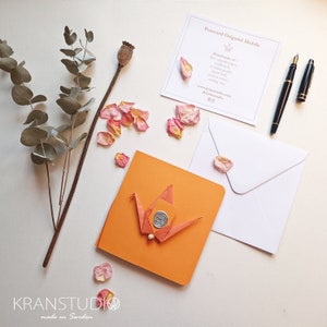 Ansichtkaart, Origami Kraanmobiel, Oranje