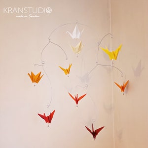 kinetic mobile adults, 9 origami cranes, sunset gradient