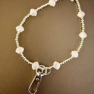 Iridescent Acrylic Shell Beaded Keychain Wristlet – Coastal Bag Charm, Seashell Keyring