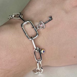 Silver Plated Paperclip Chain Charm Bracelet – Adjustable Layered Jewelry, Dainty Minimalist Summer Accessory, Gift for Her