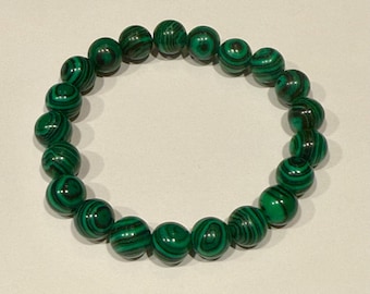 Natuurlijke malachietkralenarmband, groene edelsteen stretchsieraden (6 mm of 8 mm)