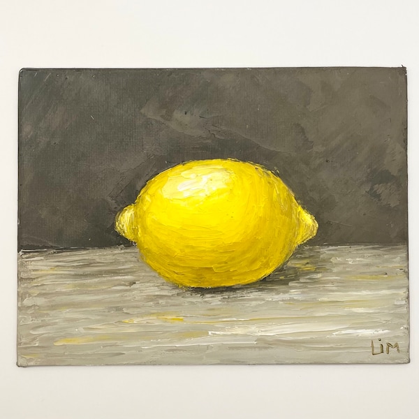 Lemon Painting Impasto Original Art Fruit Kitchen Wall Decor Art Still Life Painting Citrus Small Oil Painting 8x6” Artwork Gift by LimArt4U