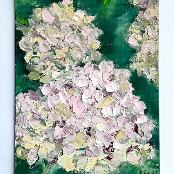 Hydrangea Wall Art Impasto Hydrangea Painting Floral Still Life Oil Original Art Small Flower painting 6x8 Artwork Floral Gift by LimArt4U