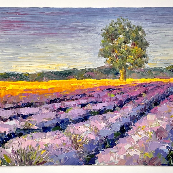 Lavender Painting Italy Landscape Wall Art on Canvas Impasto Purple Oil Painting Original Artwork 11.8 by 9.5” Lavender Gift by LimArt4U