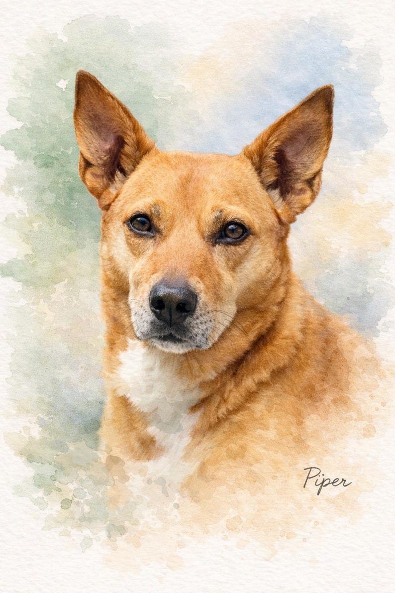 Custom Watercolor Pet Portrait From Photo | Personalized Dog or Cat Art ...