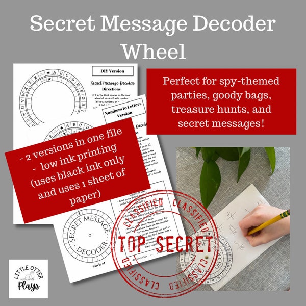 Secret Message Decoder Wheel | Secret Message Cipher Ring | Treasure Map Activity | DIY Escape Room Party | Pirate Themed Party | Spy Party