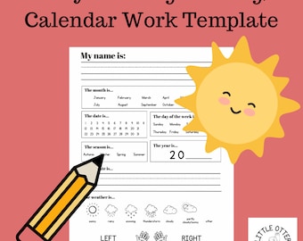 Calendar printable | Kindergarten calendar work | Preschool calendar work | Morning meeting PDF | Homeschool morning basket |