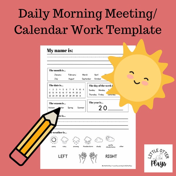 Calendar printable | Kindergarten calendar work | Preschool calendar work | Morning meeting PDF | Homeschool morning basket |