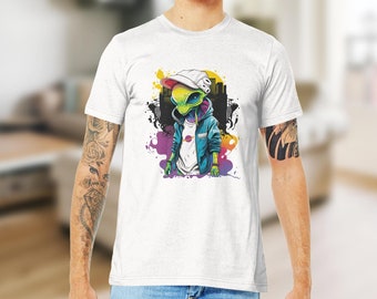 Streetwear Alien Unisex T-Shirt | UFO Aliens TShirt, Graffiti Style Urban, Trippy Shirt