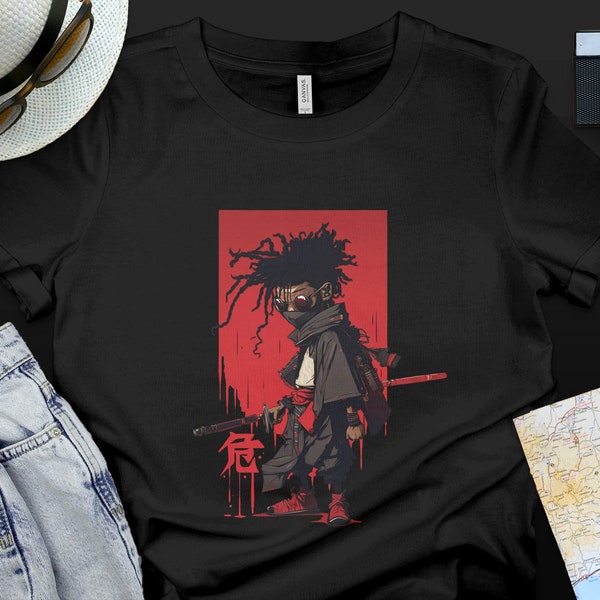 The Black Samurai Unisex T-Shirt | Black Man Anime, Graffiti Style Streetwear, AfroPunk Shirt