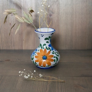 Vintage Delft blue small vase floral hand painted decor