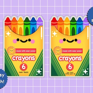Kawaii,funny crayon box sticker. Glossy Laminated Sticker - Water-Resistant, Scratch-Proof, 3&quot;, Handmade Stickers.